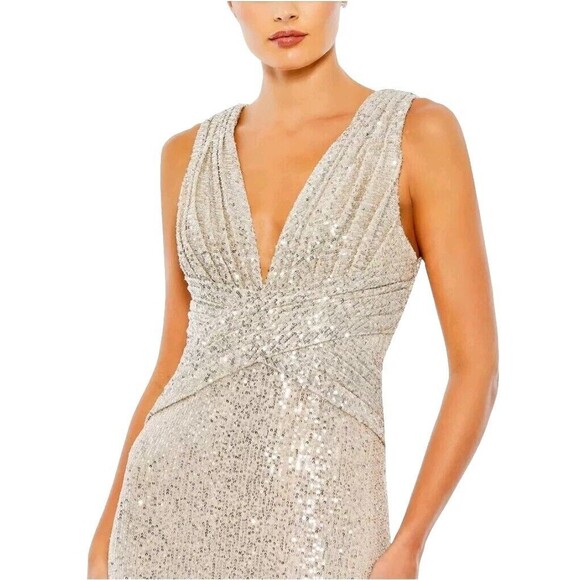 New MAC DUGGAL 26598 Nude Sequim V-Neck Wrap Waist Gown Women's (16)--$398 - Picture 4 of 16